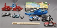 Vintage Motorcycle and Helicopter Toys