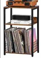 3-Tier Record Player Storage - Rustic Brown