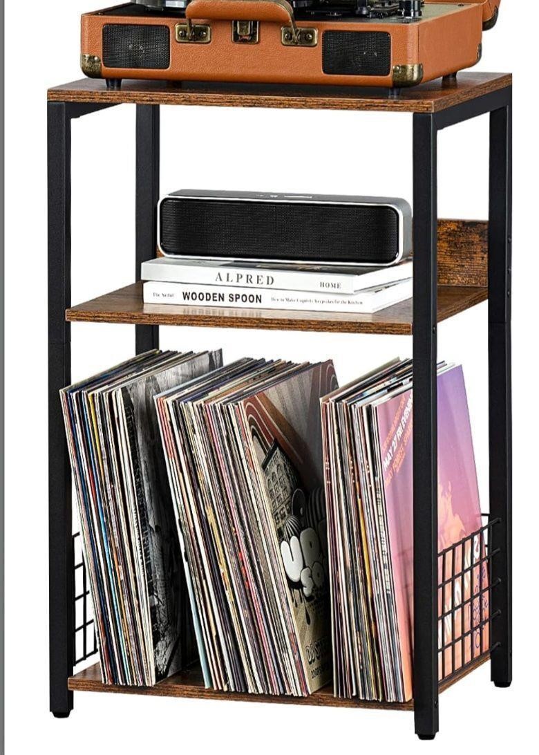 3-Tier Record Player Storage - Rustic Brown