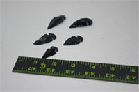 lot of 5 Black Obsidian Arrow Heads