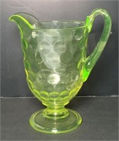 Vaseline Glass Thumbprint Pitcher