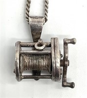 Kabana Sterling Fishing Reel Pendant, Necklace