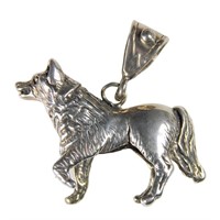 "AJ" Signed 3D Wolf Sterling Pendant