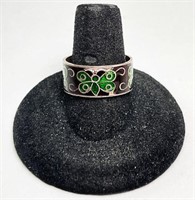 Sterling Inlaid/ Enameled Band Ring 4 Grams Sz 8.5