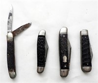 (4) BLACK BONE JIGGED POCKET KNIVES