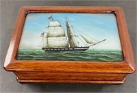 Wooden Trinket Box w/ Ship