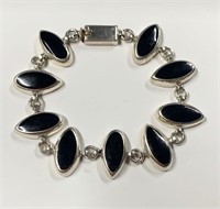 Sterling Bracelet w/ Black Stones Nice Look