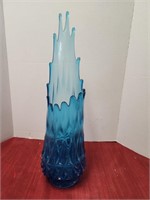 Blue Art Glass Vase - measures 22" Tall