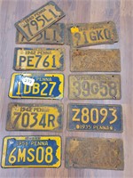 (12) pa license plates from the 30's, 40's, & 50's