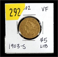 1903-S $5 Gold Liberty Half Eagle, VF