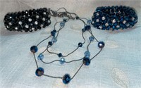(2) Blue Beads/Crystal Accents Stretch