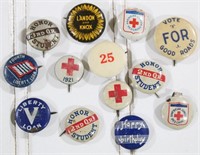Red Cross & Other Vintage Pin Buttons