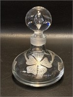 Small Decanter w/ Silver Floral Overlay, Chip on