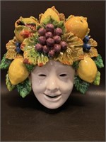 Majolica Pottery Mask w/ Fruit Headdress, Wall