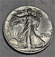 1941 s AU-BU Walking Liberty Half Dollar