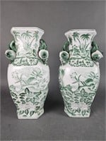 Pair of Green and White Vases