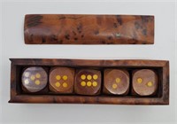Antique Burl Wood Dice Game With Box