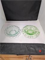 Vintage Green Vaseline Glass Serving Dishes