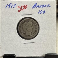 1915 BARBER SILVER DIME