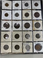 SHEET OF MIXED WHEAT PENNIES CENTS/ FOREIGNS