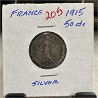 1915 FRANCE SILVER 50 CENTIMES