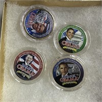 4PC OBAMA COLORIZED GOLD PLATED COINS $1 / 25C