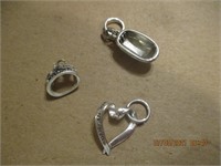 3 Sterling Charms- Crown, Bathtub, and Heart -