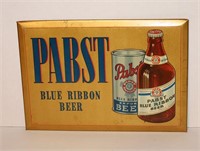 Pabst Beer Tin over Cardboard Sign Can & Bottle