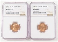 TWO NGC 1982 LINCOLN PENNIES LARGE DATE BRONZE