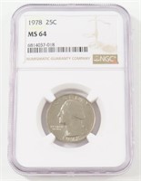 NGC GRADED 1978 WASHINGTON QUARTER MS64