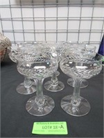 8 Vintage Champagne Coupe Glasses, Crystal, Etched