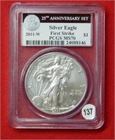 2011 W American Eagle PCGS MS70 1 Ounce Silver