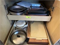 Cutting boards, cake pan, casserole dishes & misc
