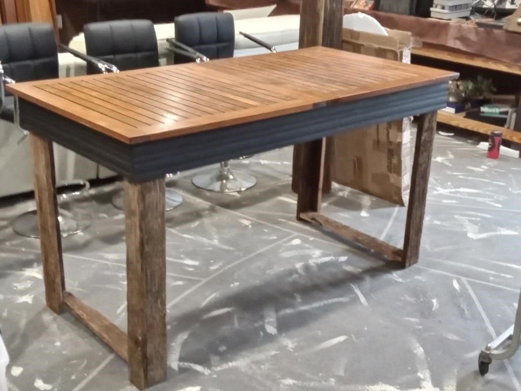 barn wood & teak top harvest type table