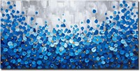 Blue Flowers Canvas  Hand Painted  60x30in