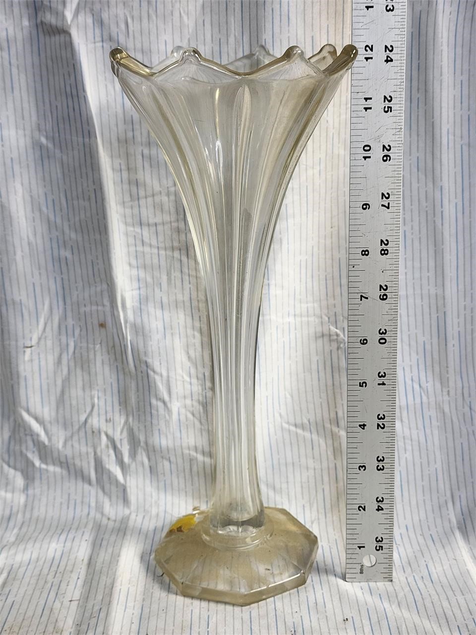 Vtg. Large 14.5" Clear Glass flower shape Vase