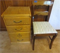 3 drawer oak cabinet, chair
