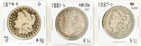 Coin 1879-S+1881-S+1887-O Morgan's-G-XF
