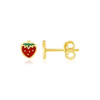 14k Gold & Enameled Strawberry Childrens Earrings