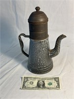 Antique Enamelware Pitcher With Strainer