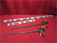 24" Bar Clamps, 24" Level, 48" Level 4pc lot