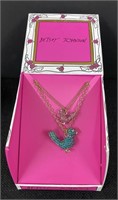 NIB Betsey Johnson Gold Tone Pink & Blue Birds