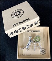 NIB Pet Friends Silver-Tone Cat w/Bowl Pin