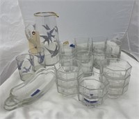 21 pc, Glass Picture, cups, tumblers, desert bowls