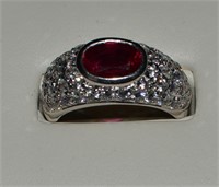 .925 Silver  Ruby & Cz Ring  size 7