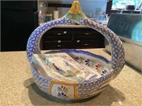 Henriot Quimper French Swan Basket and matching