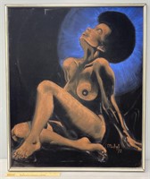 African American Nude Painting on Black Velvet