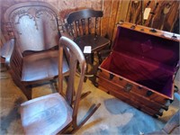 Antique oak chair, antique trunk, etc.