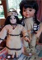 Indian dolls - 2,  with stands, 14" and 12"