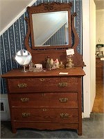 oak three drawer dresser with mirror